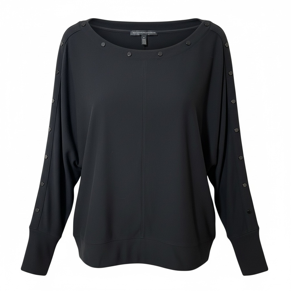 WHITE HOUSE BLACK MARKET black wide neck sweater w/black grommet detail Small